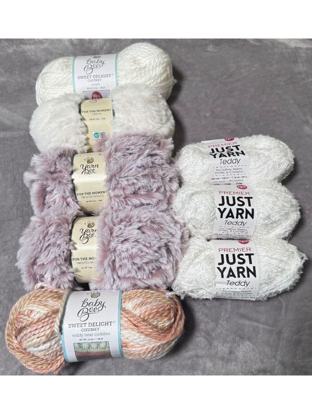 Yarn Bee Soft Whites Teddy Plush Yarn Lot of 8